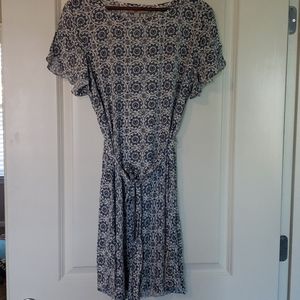 LOFT Floral Medallion Petal Sleeve Tie Waist Dress